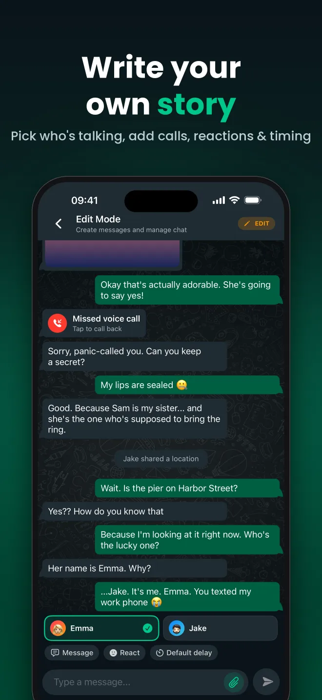 FauxChat app screenshot: Fake Text Message Generator